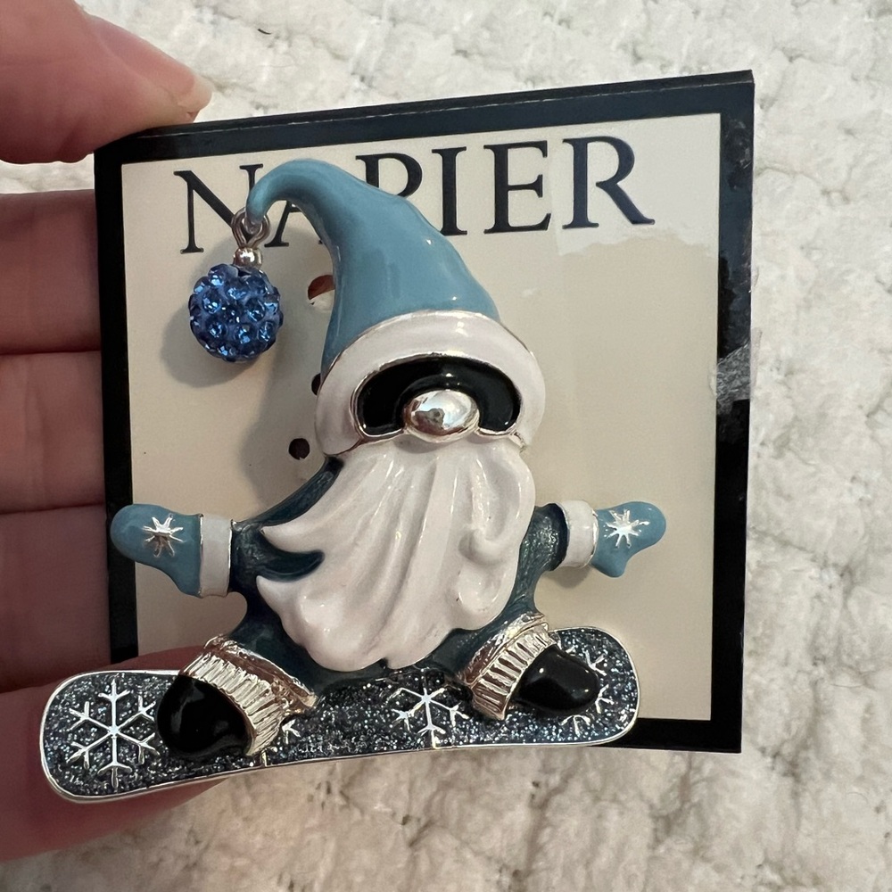 NAPIER CHRISTMAS SNOWBOARDING SANTA PIN/BROOCH